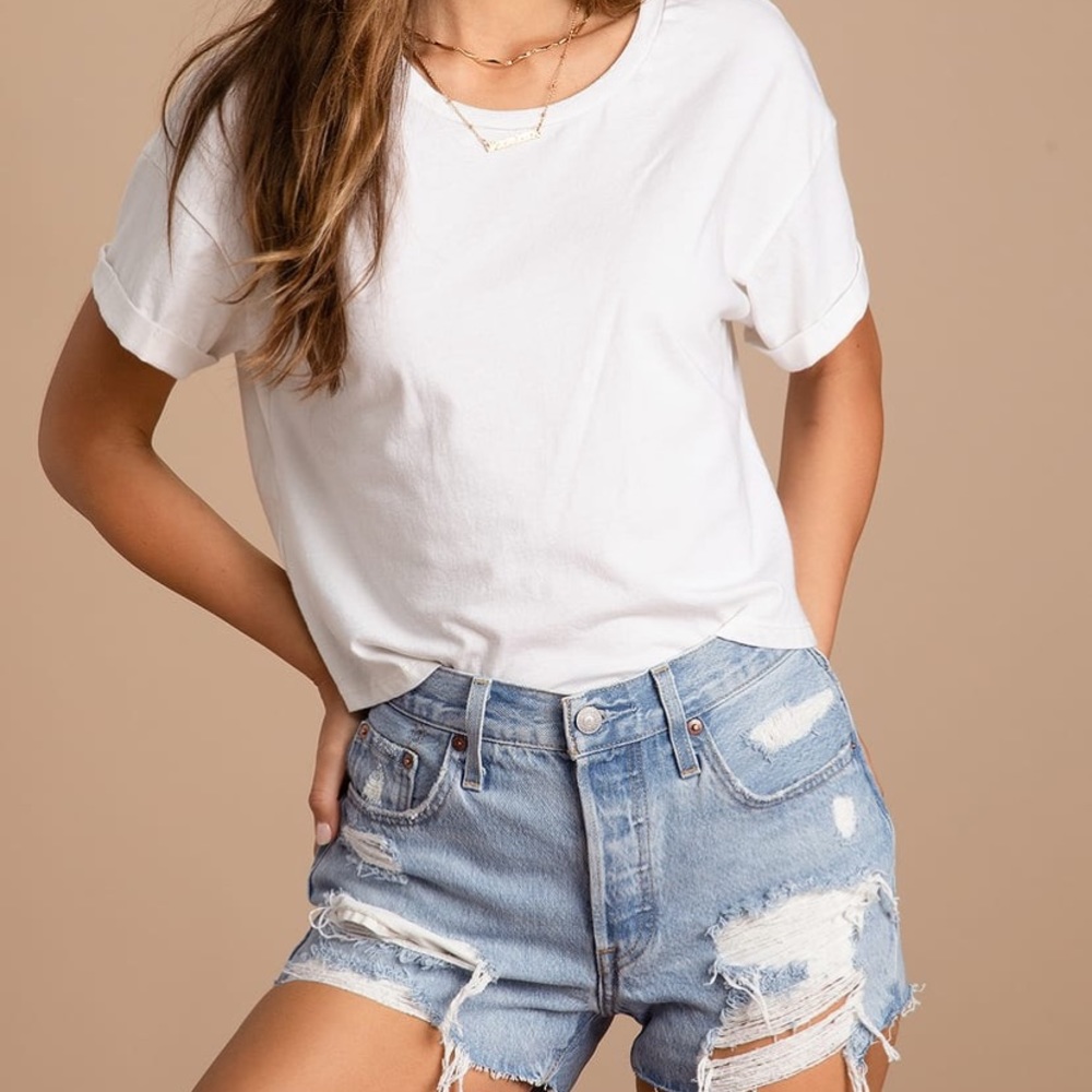 Levi’s 501 Destroyed Distressed High Rise Cutoff Denim Shorts Button Fly Size 31